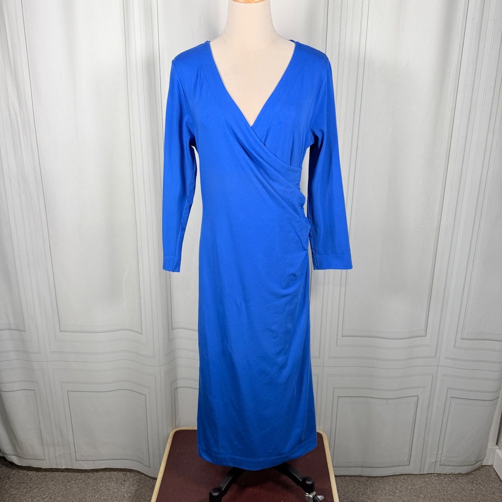 Soft‎ Surroundings Cobalt Blue Faux Wrap V-Neck Midi Dress Tall S Cotton Knit